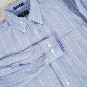 615 Brand Men's Button Up Shirt Long Sleeve Blue White Stripe Size 16 34/35